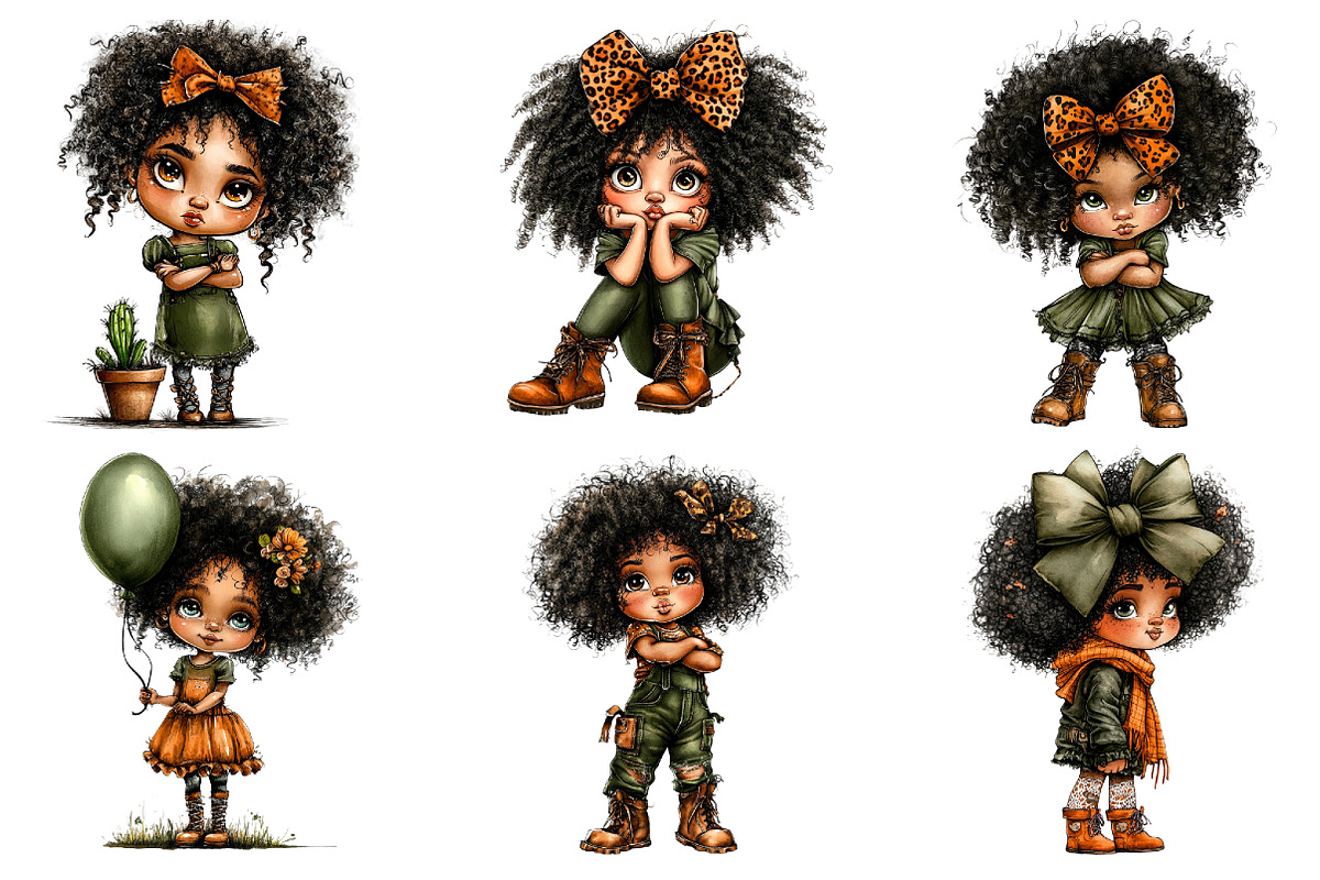 Quirky Grumpy Black Girl Clipart PNG, a Seasonal Illustration by CitraGraphics (Photo 3 of 4)
