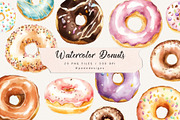 Watercolor Donuts, a Food Illustration by PeDe Designs (Thumbnail 1 of 3)