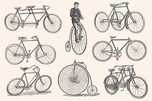 Bicycles - Vintage Illustration Set