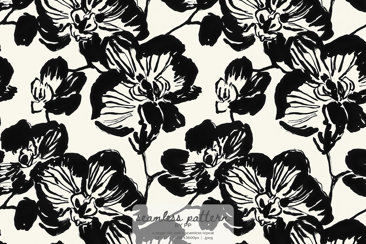 monochrome orchid seamless pattern, a Pattern Graphic by Pink Studio Art (Photo 1 of 4)