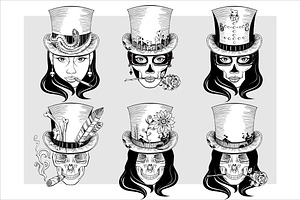 Set of skulls in top-hat|Vector