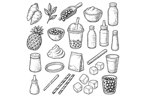 Bubble Tea Ingredients Set, an Object Graphic by nikagraphic