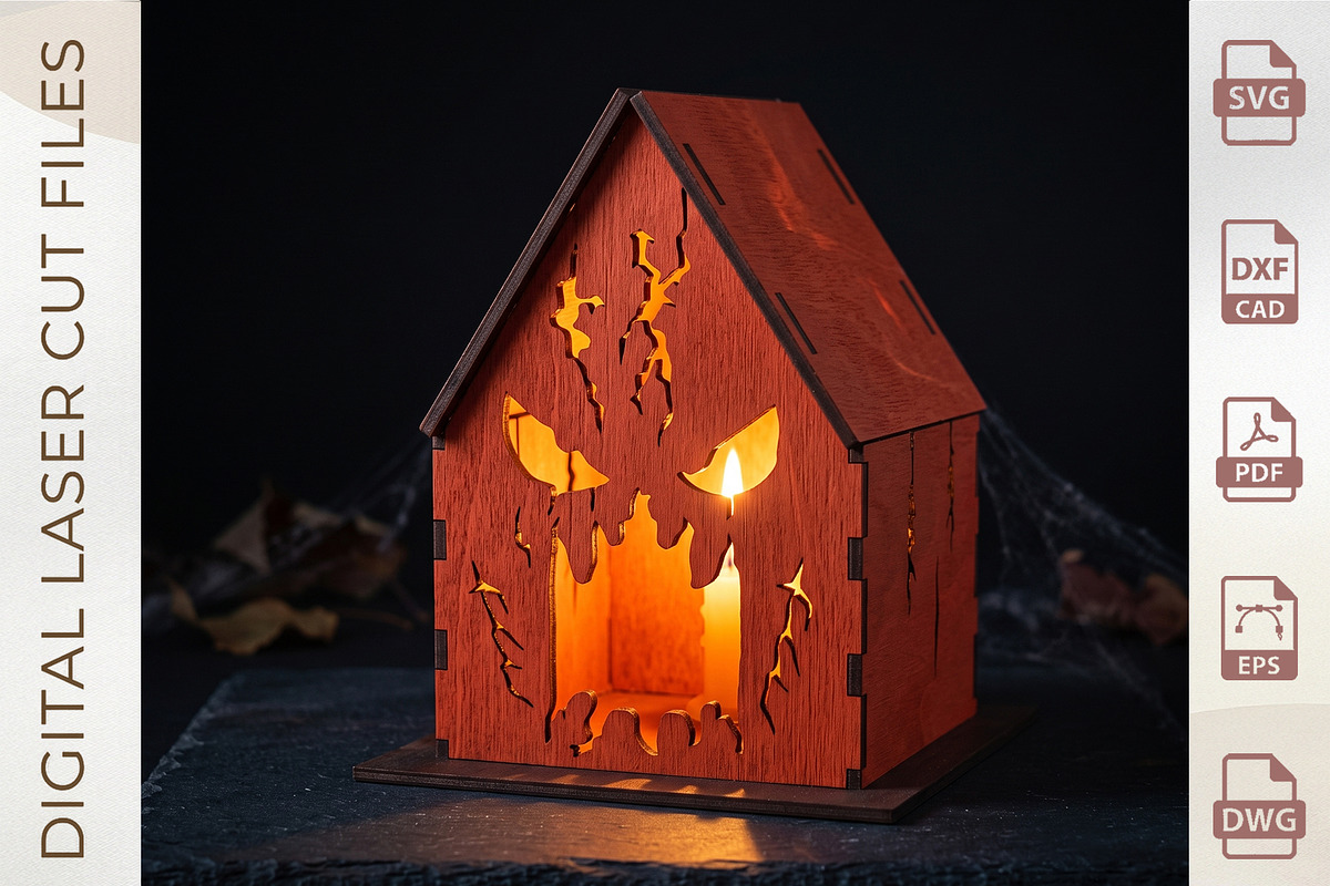 Halloween Haunted House Lantern, an Object Graphic by WoodoraCut (Photo 3 of 7)