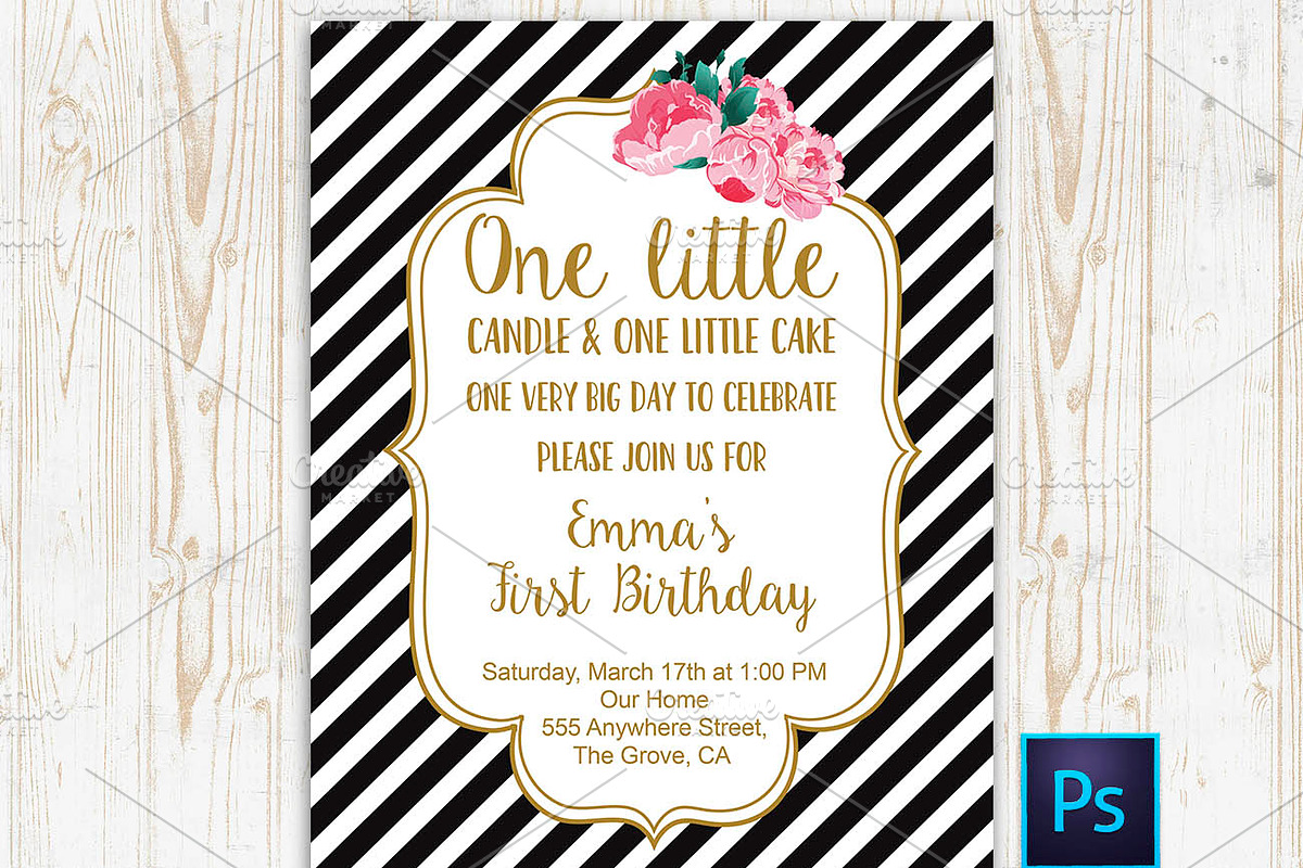 First Birthday striped invitation, an Invitation Template by Love Giftery