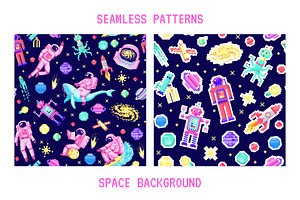 Pixel Art 8 Bit Space Objects.