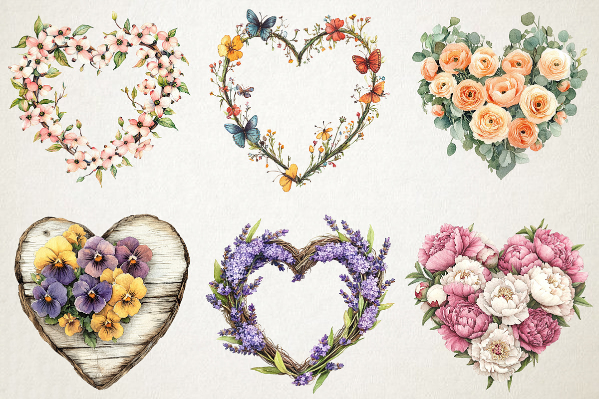 Hello Spring Floral Heart Clipart, an Illustration by RobertsArt (Photo 2 of 5)