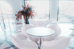 Futuristic white lounge seating, an Architecture Photo by SkyNext