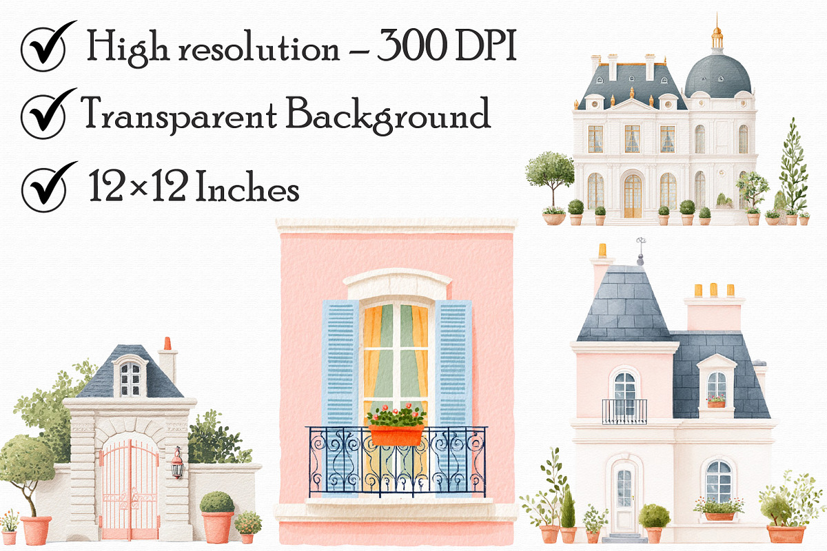 French Chateau Watercolor Clipart, an Illustration by Libby Wishes (Photo 6 of 7)