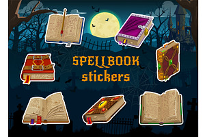Magic spellbook, medieval stickers, a Seasonal Illustration by Vector Tradition