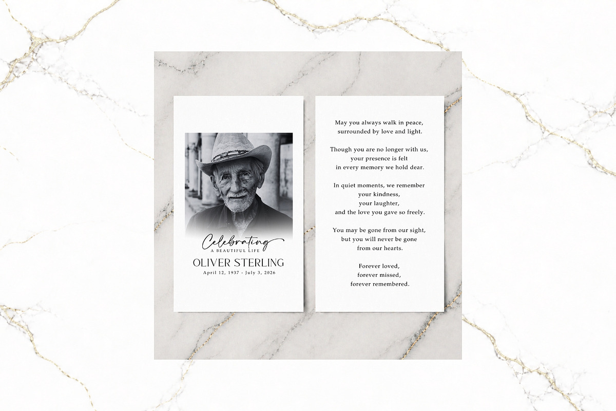 Funeral Prayer Card B&W Canva FR005, a Card Template by TyphoonStudio (Photo 1 of 6)