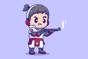 Cute Girl Shooting With Shotgun, a Person Illustration by Catalyst Labs
