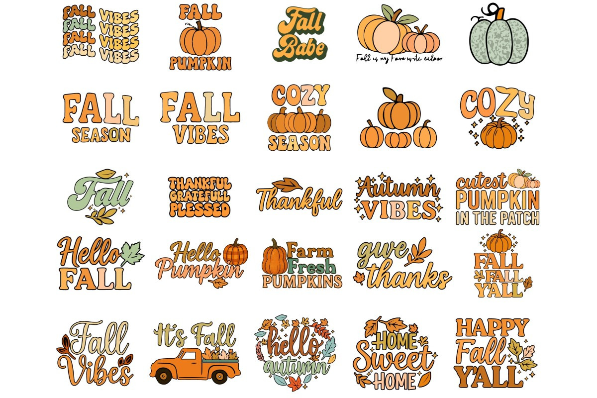Retro Fall Thanksgiving Png Bundle, an Object Graphic by Digi_Design_World (Photo 2 of 10)
