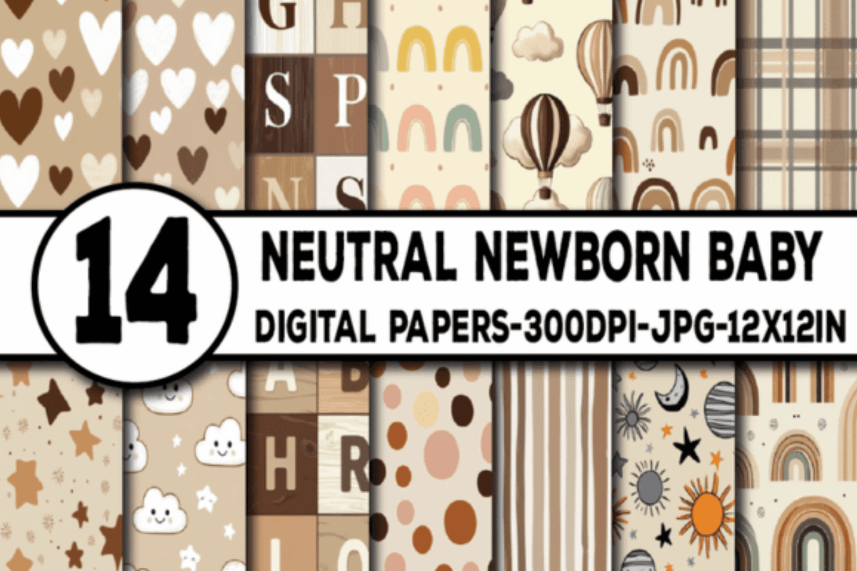 Neutral Newborn Baby Nursery Papers, a Pattern Graphic by Dizzy Art Studio (Photo 1 of 3)