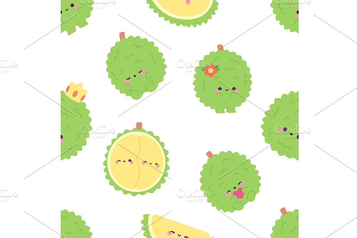 Durian fruits seamless pattern, a Food Illustration by LadadikArt