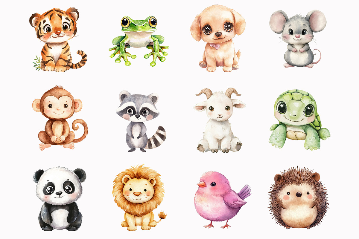 Watercolor Kawaii Forest Animals, an Illustration by Design Market (Photo 3 of 4)