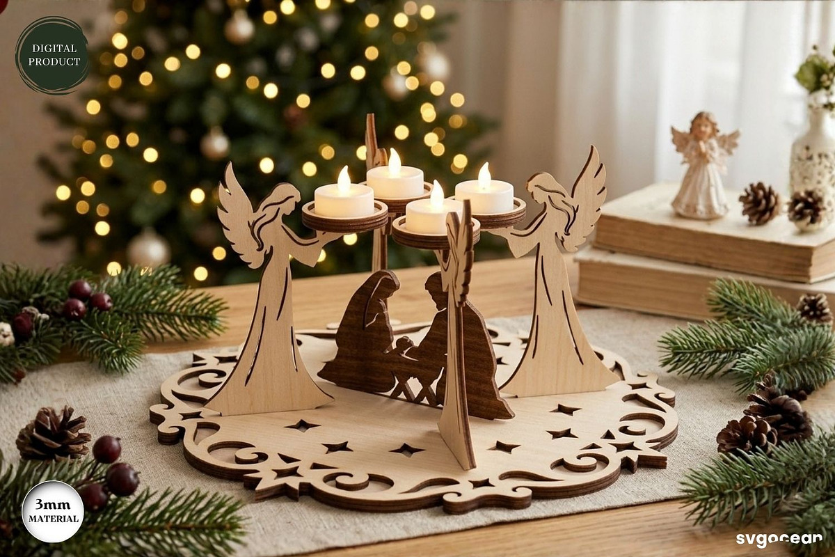 3D Nativity Angel Candle Stand SVG, a Decorative Illustration by svgocean (Photo 3 of 5)