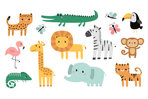 Safari African Zoo Animal Set Vector