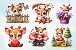 Spring Cute Deer Sublimation Clipart