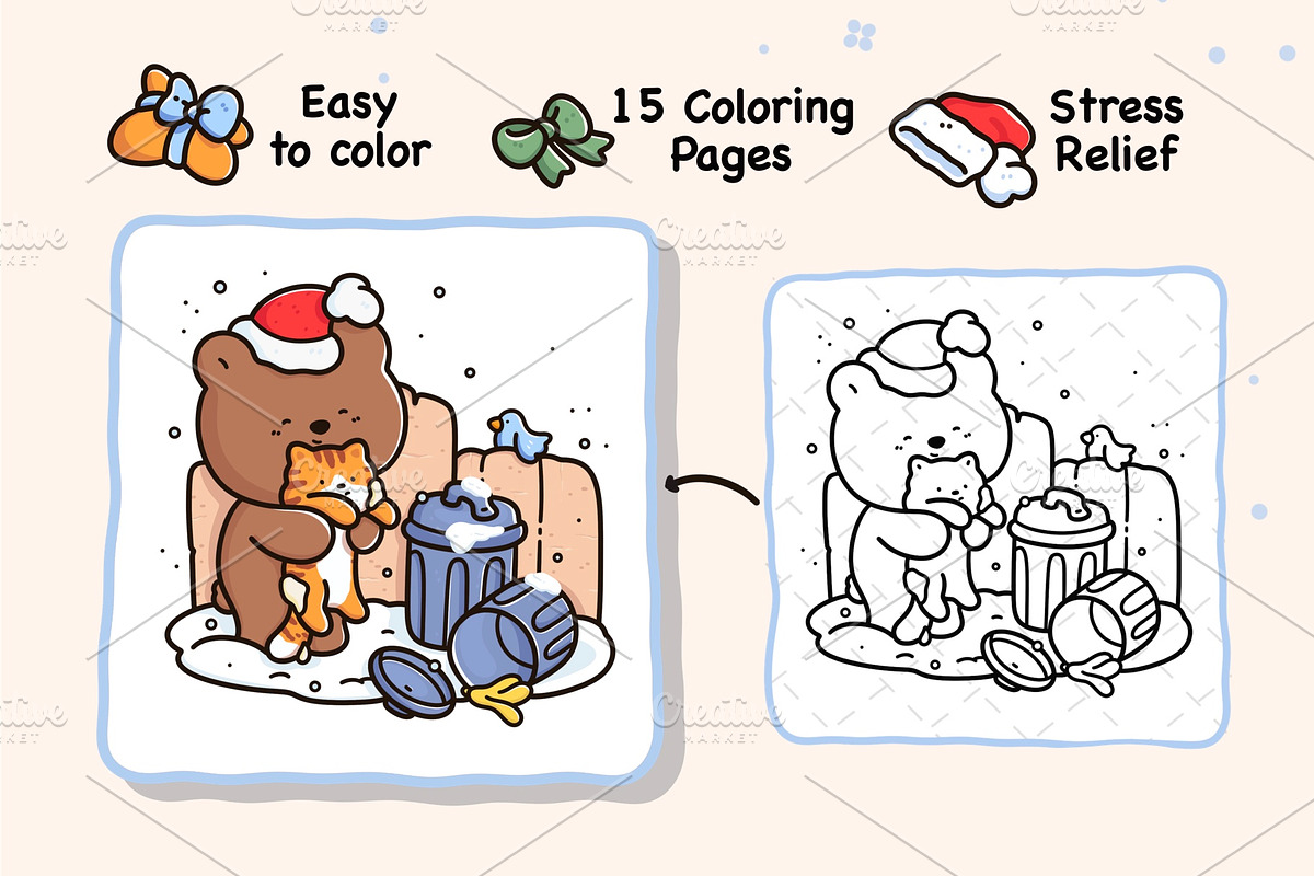 Kawaii Christmas Digital Coloring, an Object Graphic by Bold & Easy Coloring Book (Photo 2 of 4)