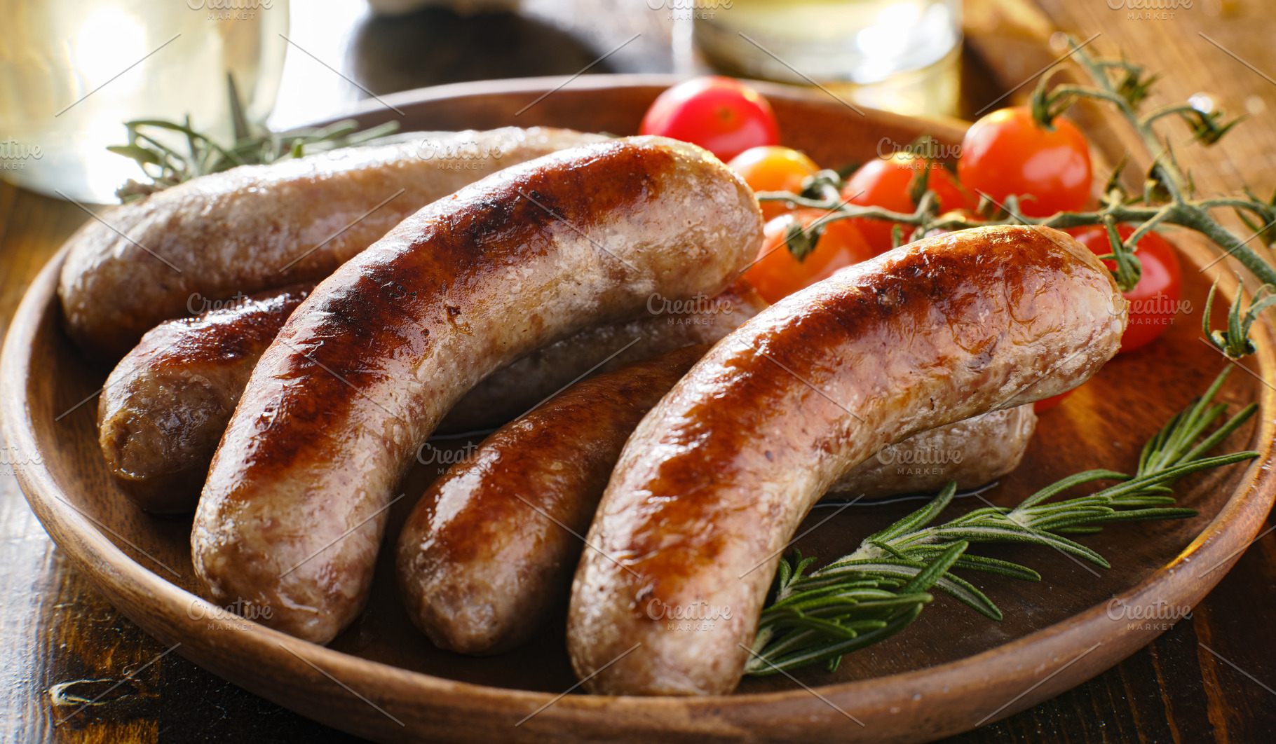 plate of bratwurst, a Food & Drink Photo by RezArt