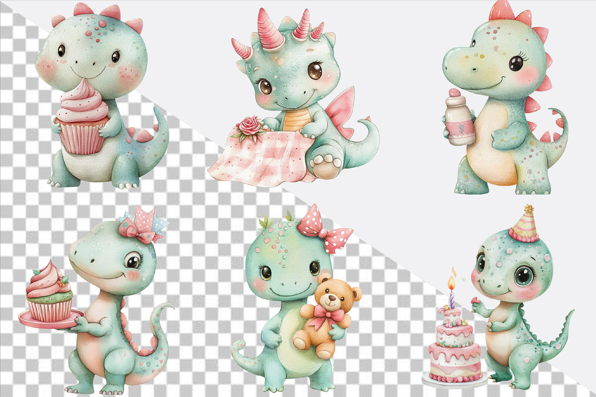 Watercolor Baby Dino Clipart Bundle., an Illustration by SVGArt (Photo 2 of 9)