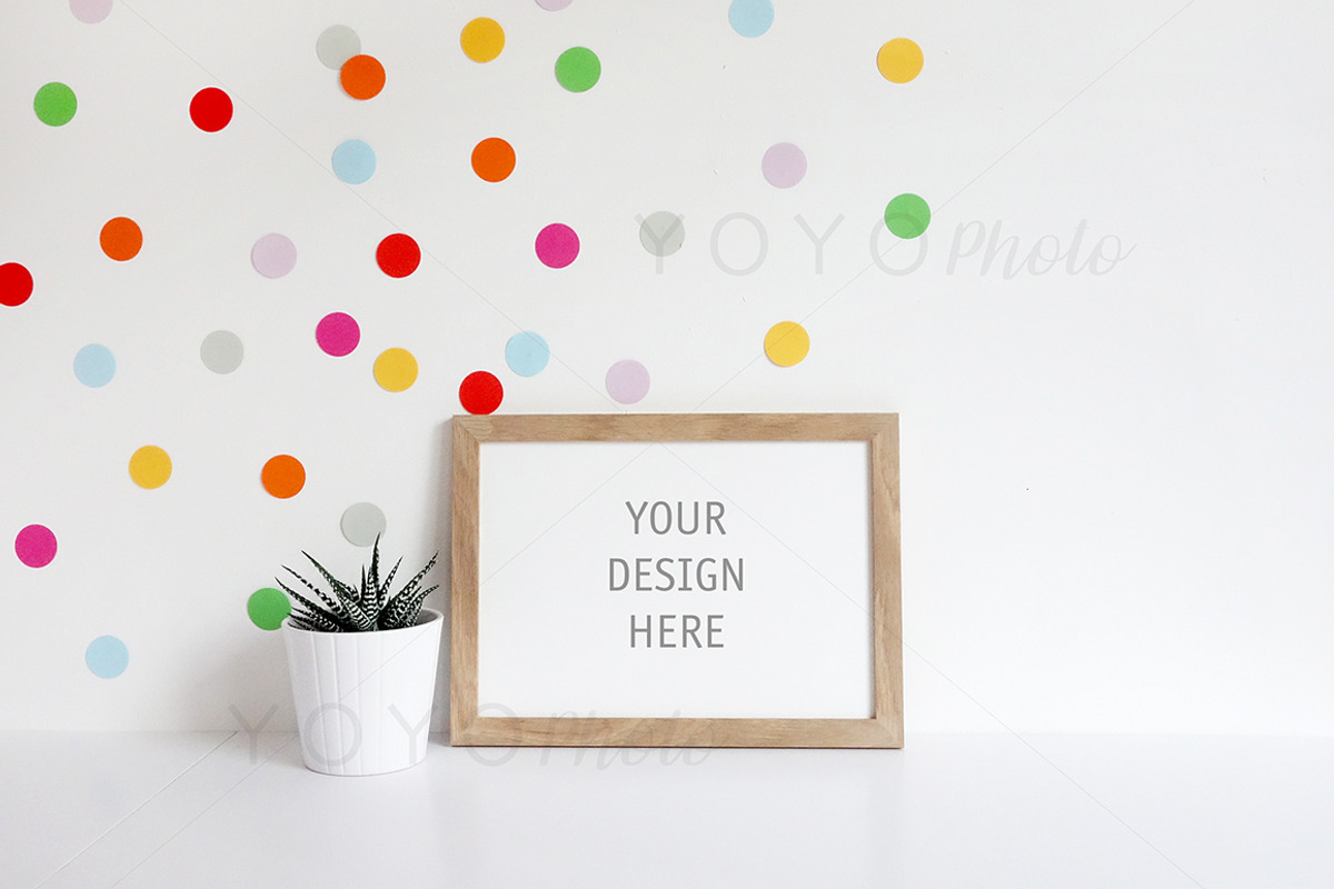 A4 Wood Frame Mockup Landscape, a Print Template by YOYO Photo