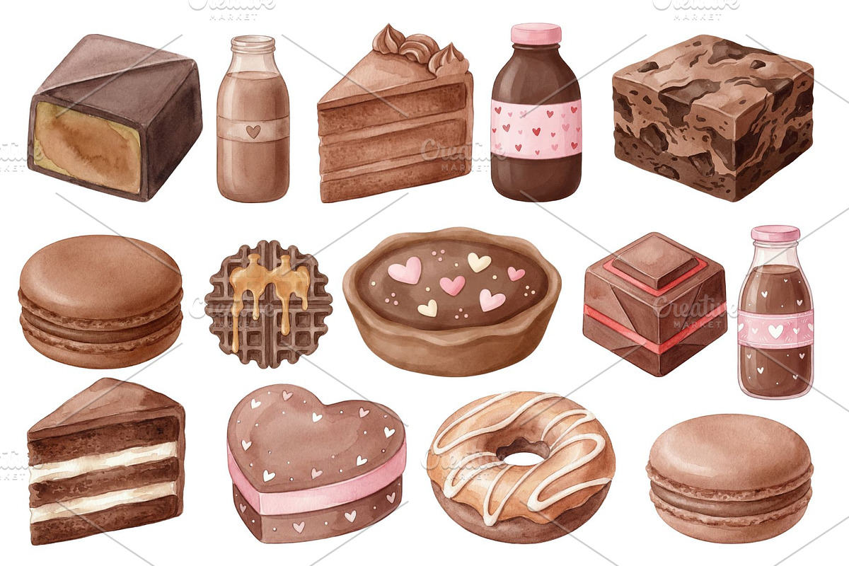 Watercolor Chocolate Dessert Clipart, a Food Illustration by Stellalunarts (Photo 8 of 14)
