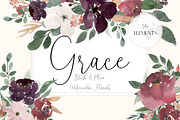 Grace - Blush & Plum Florals, an Illustration by MariePierLaf (Thumbnail 1 of 7)