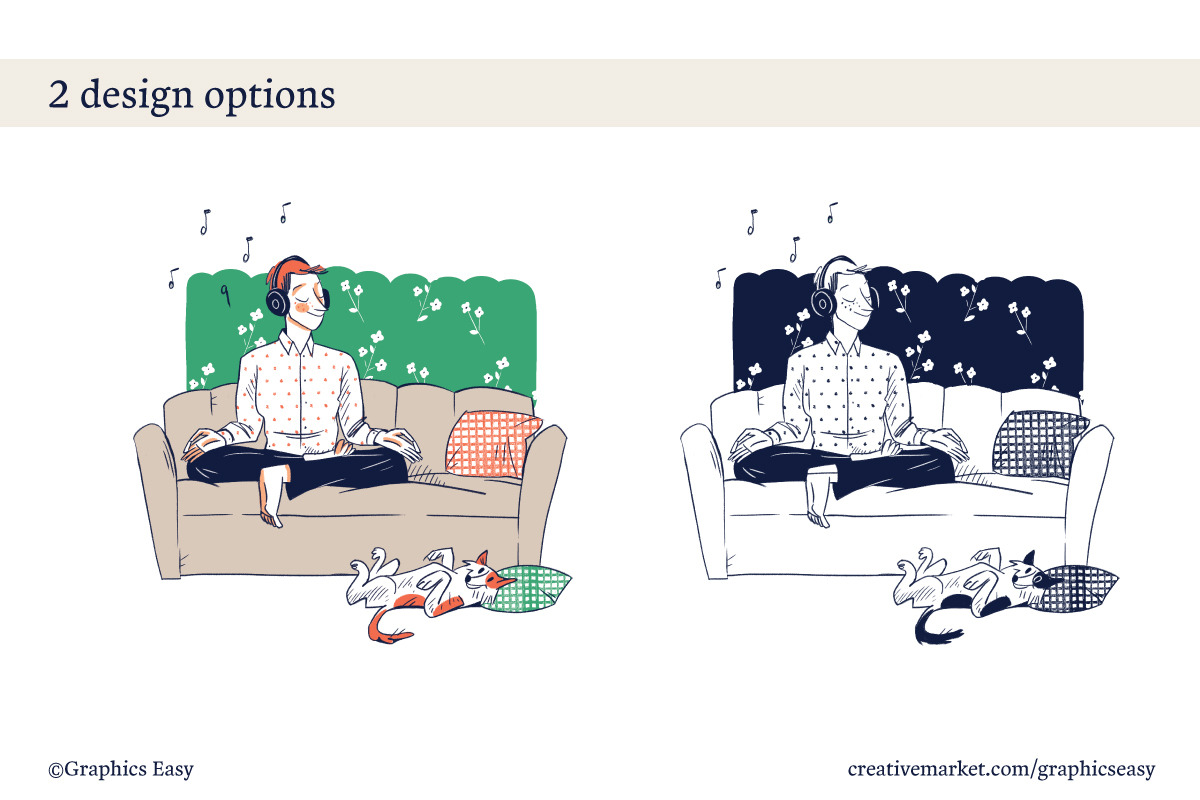 Man listening to music, a Healthcare Illustration by Travel Illustration Shop (Photo 2 of 5)