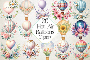 Floral Hot Air Balloons Clipart, an Illustration by DreamPrint404