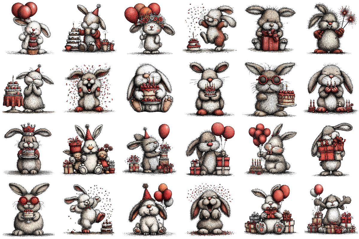 Watercolor Birthday Bunny Clipart, a Seasonal Illustration by designcity5 (Photo 2 of 5)