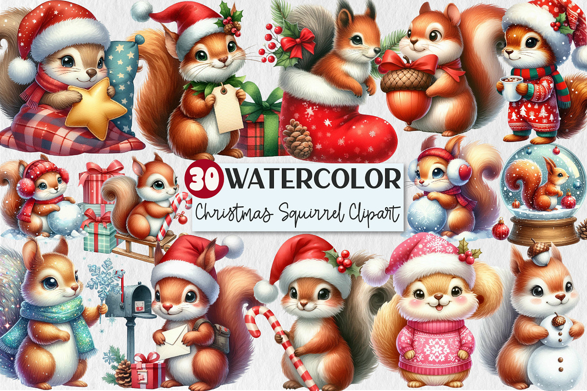 Christmas Squirrel Clipart, an Illustration by Rose Art (Photo 1 of 5)