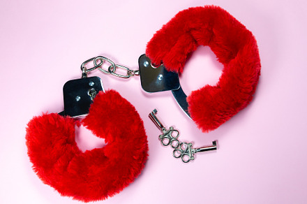 Red sexy fluffy handcuffs with keys
