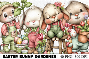 Easter Bunny Gardener Clipart, a Seasonal Illustration by HueNestify