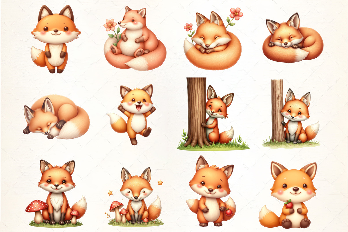 Cute Fox Clipart PNG, an Illustration by CrexoraLab (Photo 3 of 5)