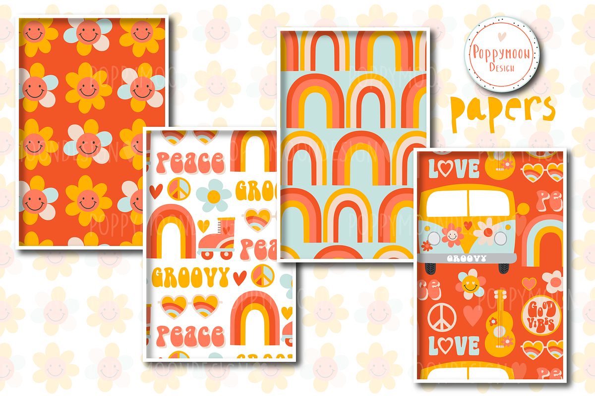 Groovy paper set, a Pattern Graphic by Poppymoondesign