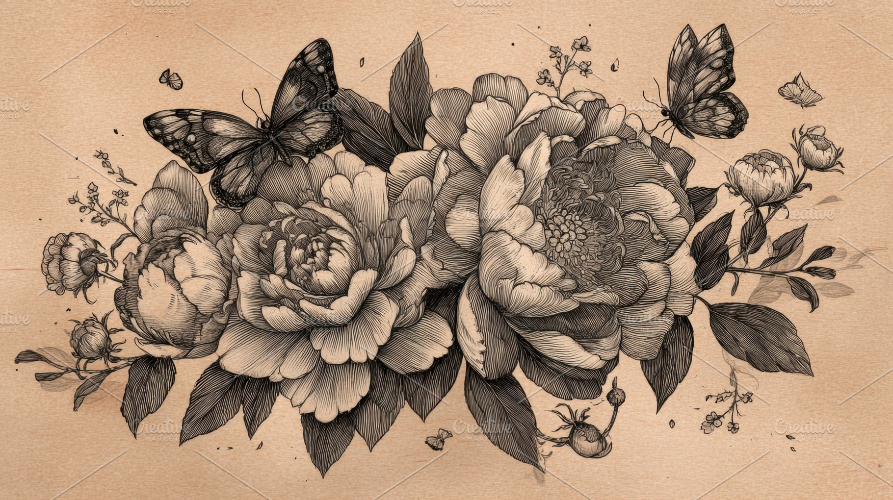 Flowers and butterflies in a design, a Photo by Beautiful things