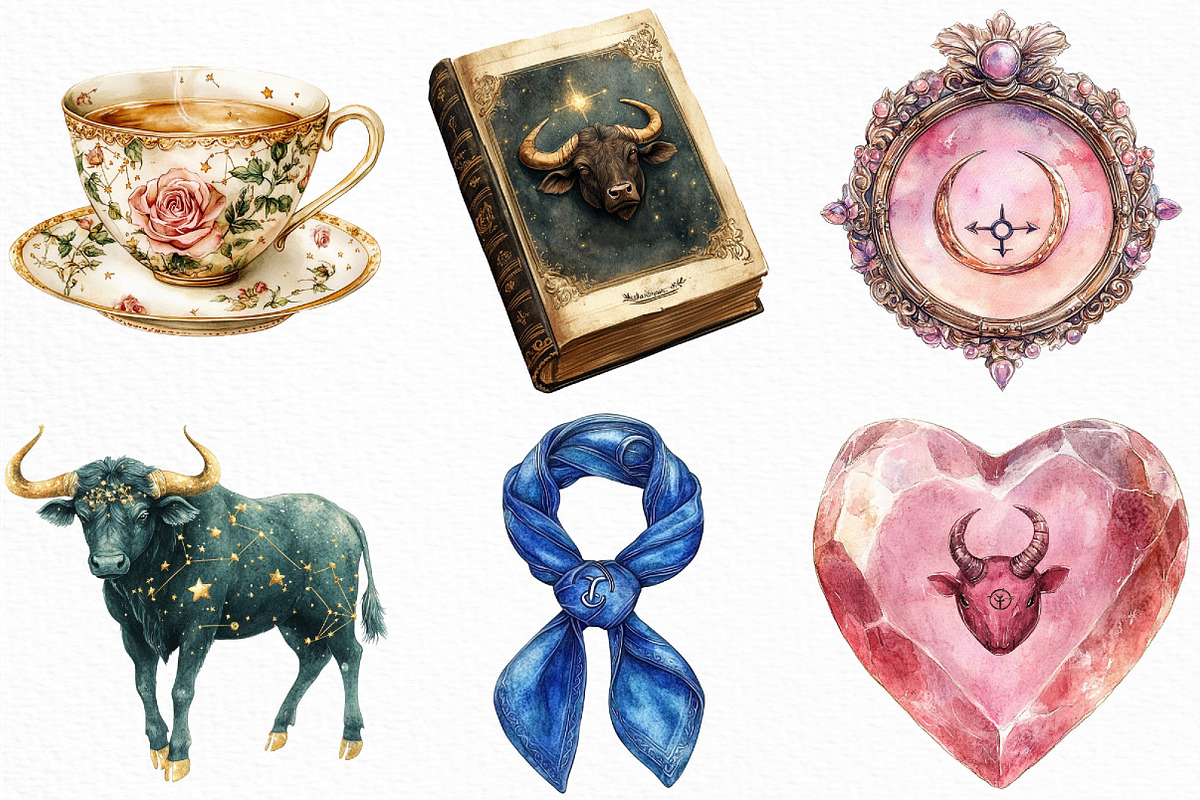 Watercolor Taurus Season Clipart, an Illustration by Craft Nest (Photo 2 of 6)