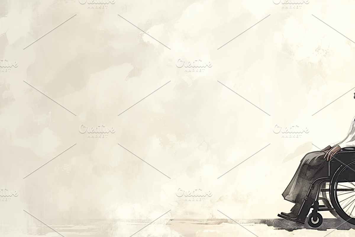 Young woman in a wheelchair gazing upward with a thoughtful expression, an Illustration by AS photostudio