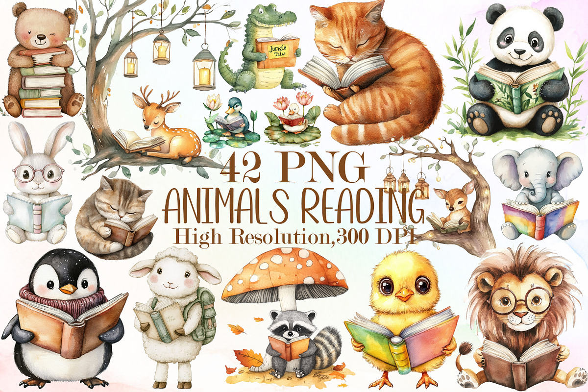 Animals Love Reading Clipart, an Illustration by Sublimation Artist (Photo 1 of 6)
