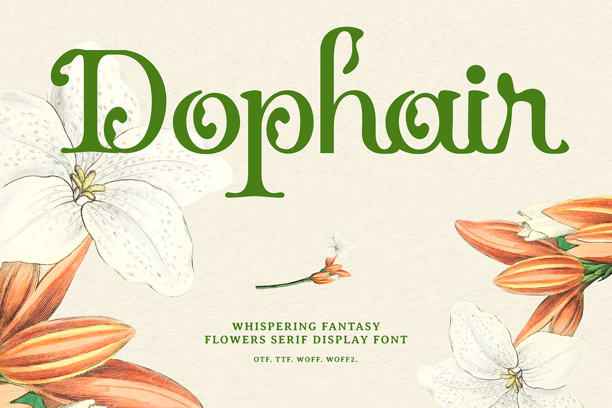 Dophair Fantasy Serif Display Font, a Serif Font by Imoodev (Photo 1 of 7)