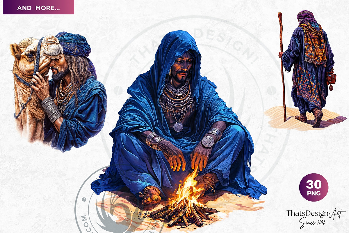 Berber Tuareg Man clipart set, a Person Illustration by ThatsDesignArt (Photo 7 of 10)