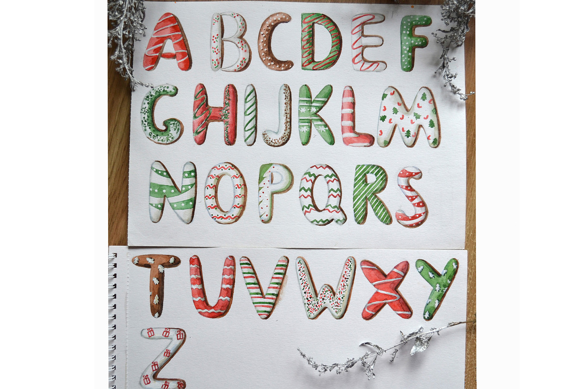 Watercolor Christmas donut alphabet, an Illustration by yulia.sukhanova (Photo 3 of 3)