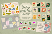 Vintage Postage Stamp Graphics, a Decorative Illustration by Anna Studio (Thumbnail 1 of 12)