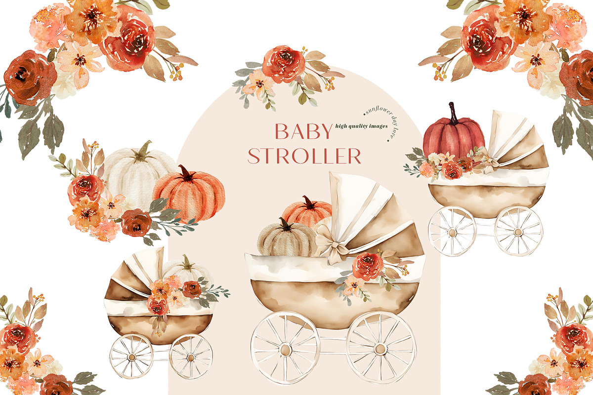 Pumpkins Carriage Watercolor Clipart, an Illustration by Sunflower Day Love (Photo 1 of 5)