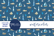 Watercolor Nautical Marine Patterns, a Pattern Graphic by PatternPalette (Thumbnail 10 of 12)