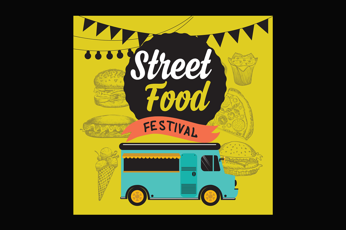 Street food festival poster, a Food Illustration by SpaceDuck