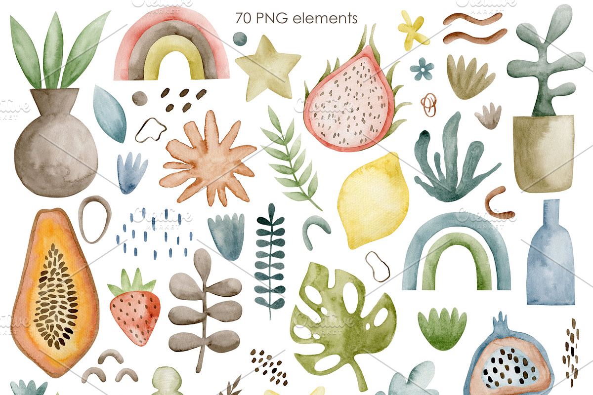 Watercolor Modern Summer Collection., a Decorative Illustration by Kira Konoshenko (Photo 2 of 17)