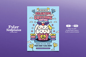 Retro Valentine Cupcake Flyer, a Flyer Template by Tiptop Graphic
