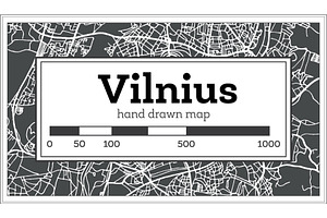 Vilnius Lithuania Map In Retro Style